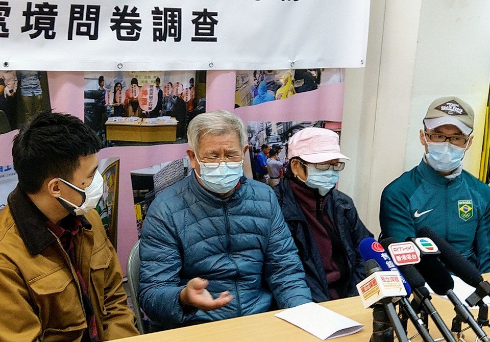 Keung Bak (second from the left) and Chu Jeh (second from the right)  – both cleaners – shared their challenges with the media.